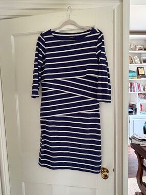 J McLaughlin blue and white stripe dress